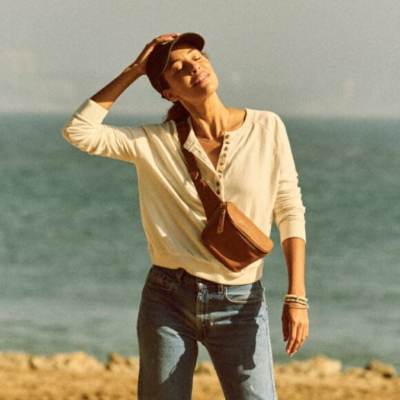 Faherty | Cloud Henley T-shirt Button Front Popover Top Pima Cotton Size L - Picture 2 of 13